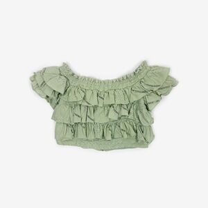 Anne Fernandes Ruffle Crop Top Size S Sage Green Cotton Coquette Romantic